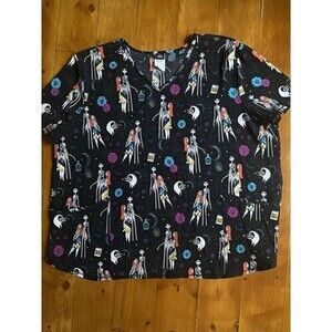NWOT Disney Tim Burton's The Nightmare Before Christmas Scrub Top Sz 3XL Pockets